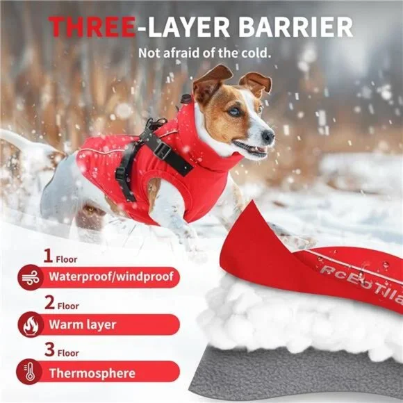 Dog Winter Coat Reflective Water-Resistant Jacket, Fleece Lined Puppy XS - Picture 7 of 8